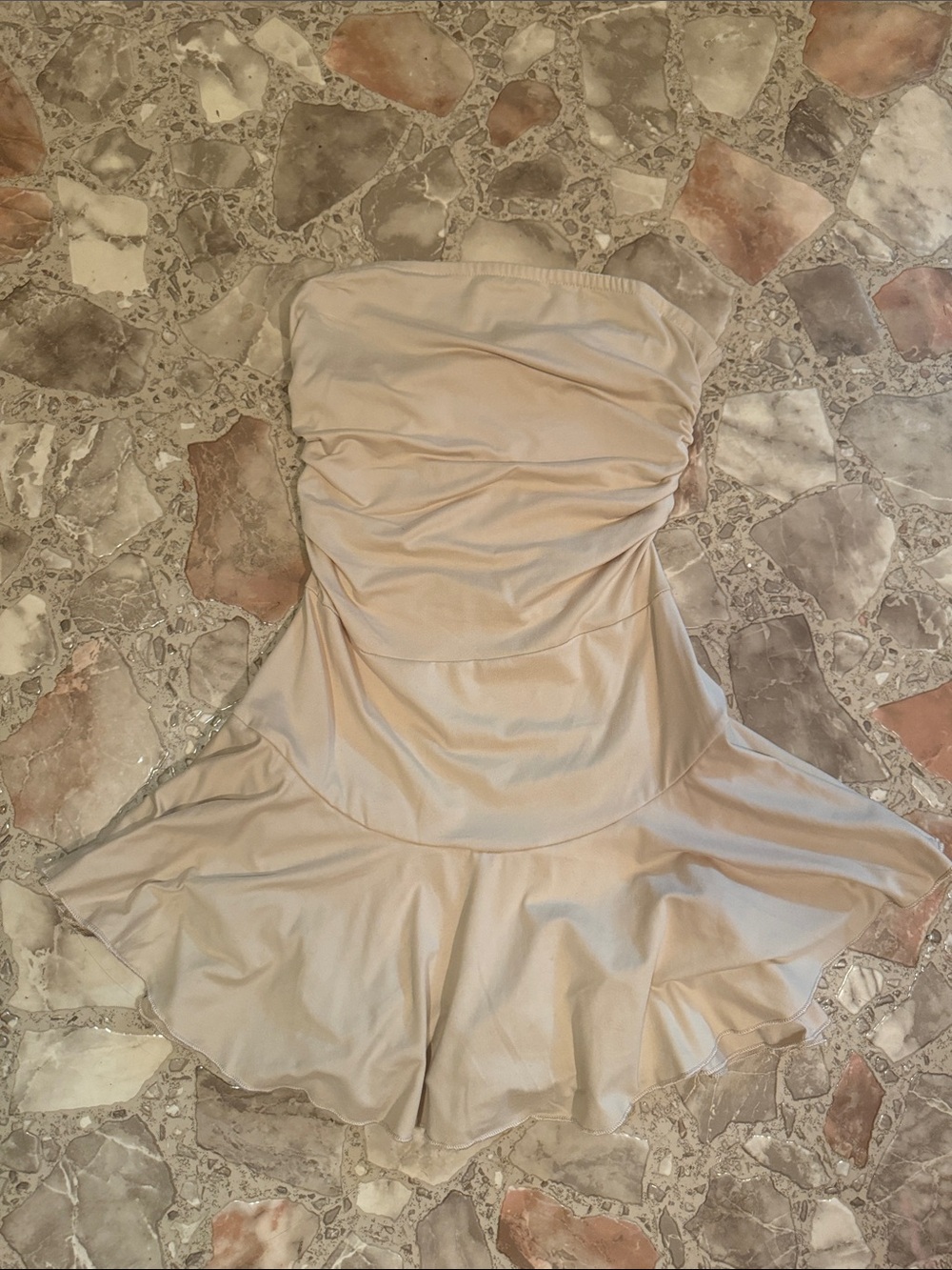 Strapless Cream Ruffle Hem Women's Dress/Romper